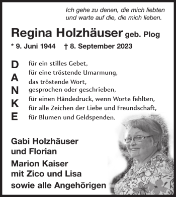 Traueranzeige von Regina Holzhäuser von Wochenspiegel