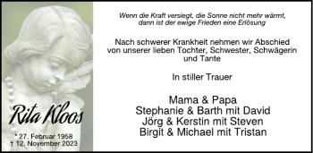 Traueranzeige von Rita Kloos von Wochenspiegel