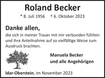 Traueranzeige von Roland Becker von Wochenspiegel