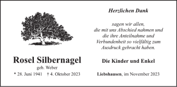 Traueranzeige von Rosel Silbernagel von Wochenspiegel