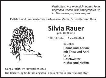 Traueranzeige von Silvia Rauer von Wochenspiegel