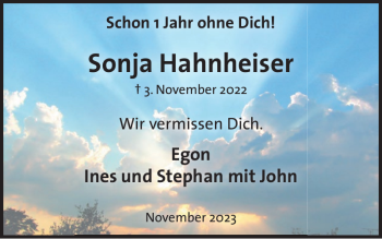 Traueranzeige von Sonja Hahnheiser von Wochenspiegel