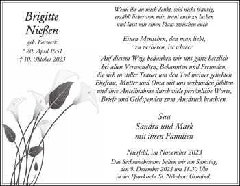 Traueranzeige von Sua Sandra und Mark von Wochenspiegel