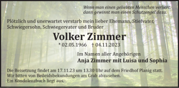 Traueranzeige von Volker Zimmer von Wochenspiegel