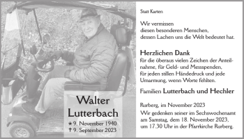 Traueranzeige von Walter Lutterbach von Wochenspiegel