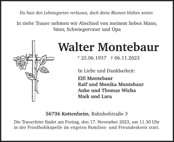 Traueranzeige von Walter Montebaur von Wochenspiegel