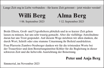 Traueranzeige von Willi Alma von Wochenspiegel