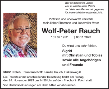 Traueranzeige von Wolf-Peter Rauch von Wochenspiegel