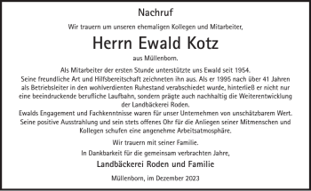 Traueranzeige von Ewald Kotz von Wochenspiegel