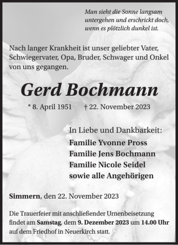 Traueranzeige von Gerd Bochmann von Wochenspiegel