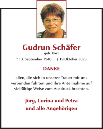 Traueranzeige von Gudrun Schäfer von Wochenspiegel