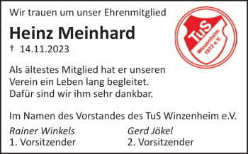 Traueranzeige von Heinz Meinhard von Wochenspiegel