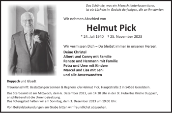 Traueranzeige von Helmut Pick von Wochenspiegel