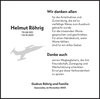 Traueranzeige von Helmut Röhrig von Wochenspiegel