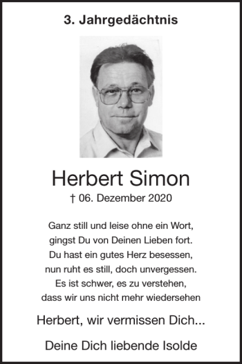 Traueranzeige von Herbert Simon von Wochenspiegel