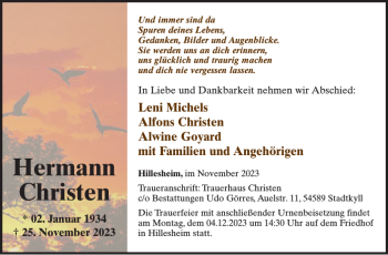 Traueranzeige von Hermann Christen von Wochenspiegel