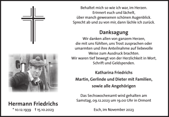 Traueranzeige von Hermann Friedrichs von Wochenspiegel