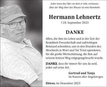 Traueranzeige von Hermann Lehnertz von Wochenspiegel