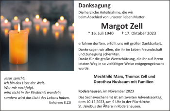 Traueranzeige von Margot Zell von Wochenspiegel