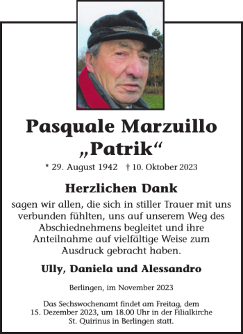 Traueranzeige von Pasquale Marzuillo Patrik von Wochenspiegel