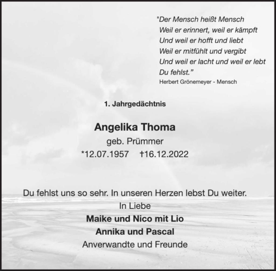 Traueranzeige von Angelika Thoma von WochenSpiegel