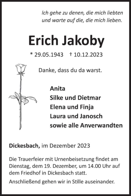Traueranzeige von Erich Jakoby von WochenSpiegel