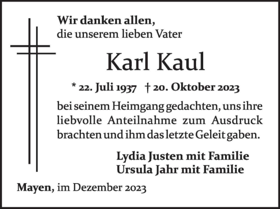 Traueranzeige von Karl Kaul von WochenSpiegel