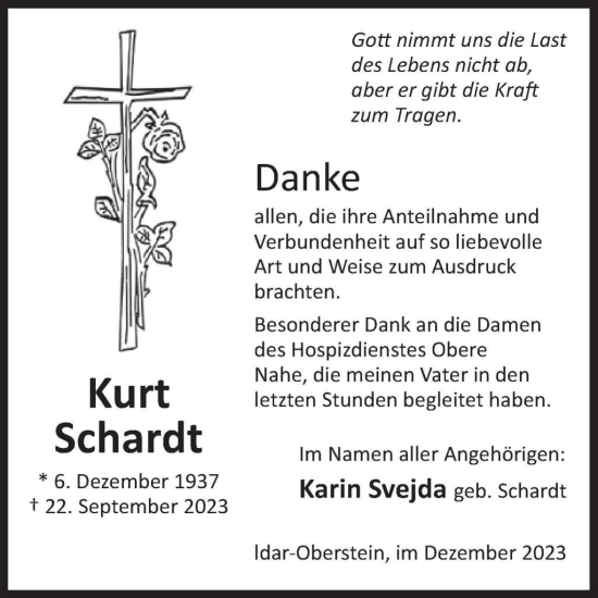 Traueranzeige von Kurt Schardt von WochenSpiegel