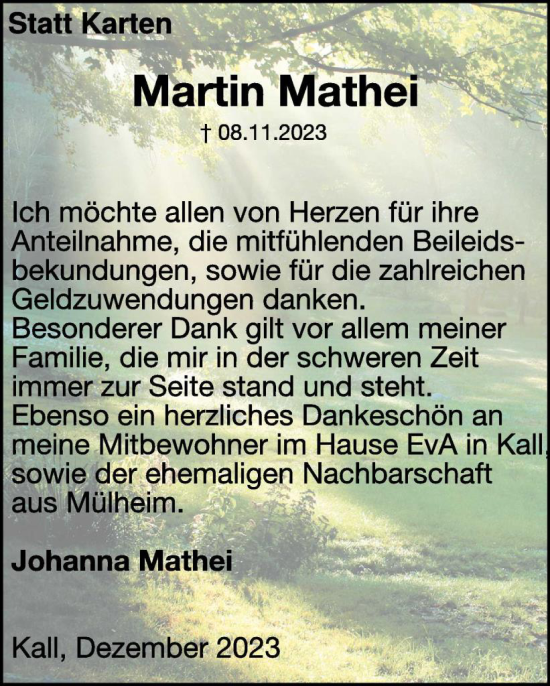 Traueranzeige von Martin Mathei von WochenSpiegel