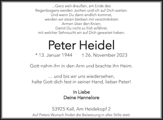 Traueranzeige von Peter Heidel von WochenSpiegel