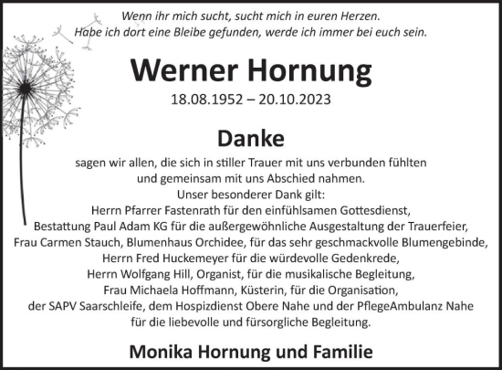 Traueranzeige von Werner Hornung von WochenSpiegel