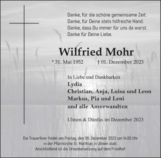 Traueranzeige von Wilfried Mohr von WochenSpiegel