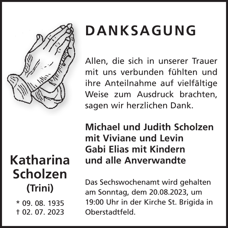  Traueranzeige für DANKSAGUNG  vom 19.08.2023 aus WochenSpiegel
