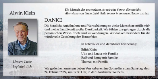 Traueranzeige von Alwin Klein von WochenSpiegel