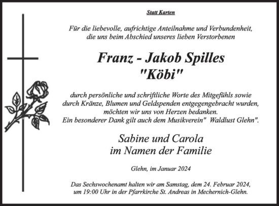Traueranzeige von Franz-Jakob  Spilles von WochenSpiegel