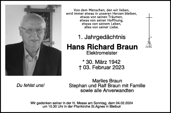 Traueranzeige von Hans Richard Braun von WochenSpiegel