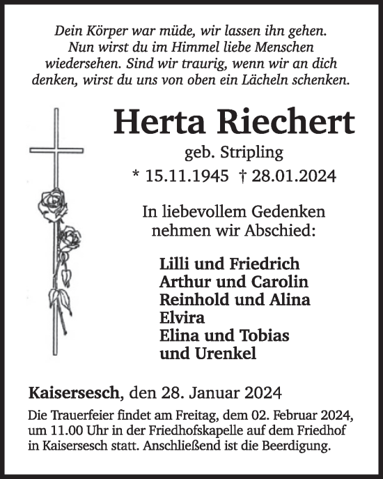 Traueranzeige von Herta Riechert von WochenSpiegel