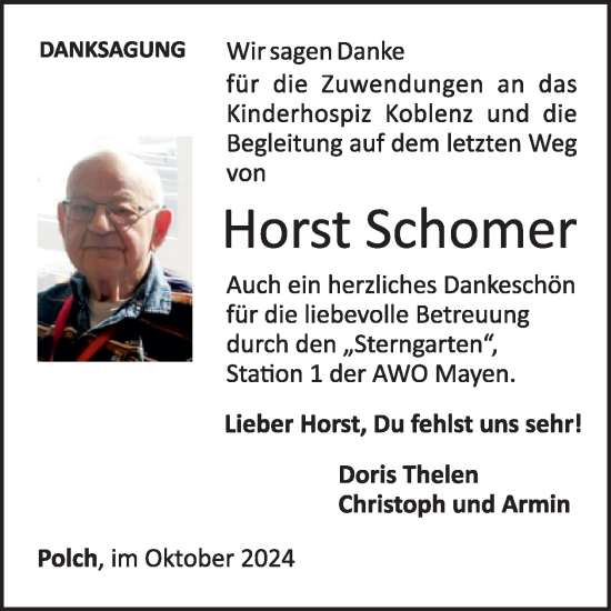 Traueranzeige von Horst Schomer von WochenSpiegel