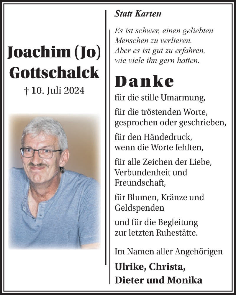  Traueranzeige für Joachim Gottschalck vom 12.10.2024 aus WochenSpiegel