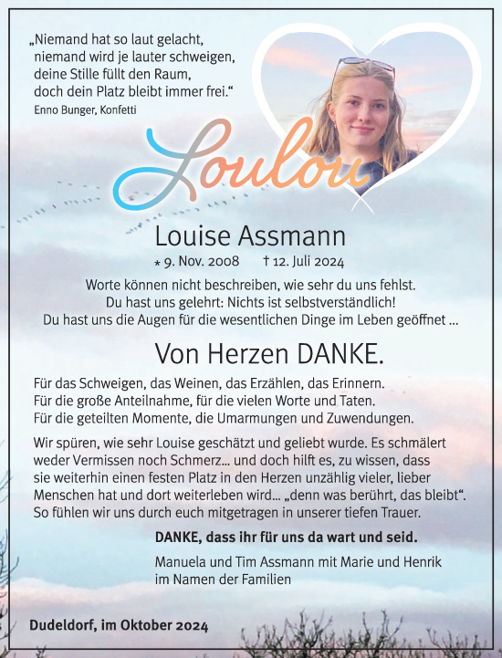 Traueranzeige von Louise Assmann von WochenSpiegel