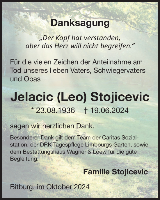 Traueranzeige von Jelacic Stojicevic von WochenSpiegel
