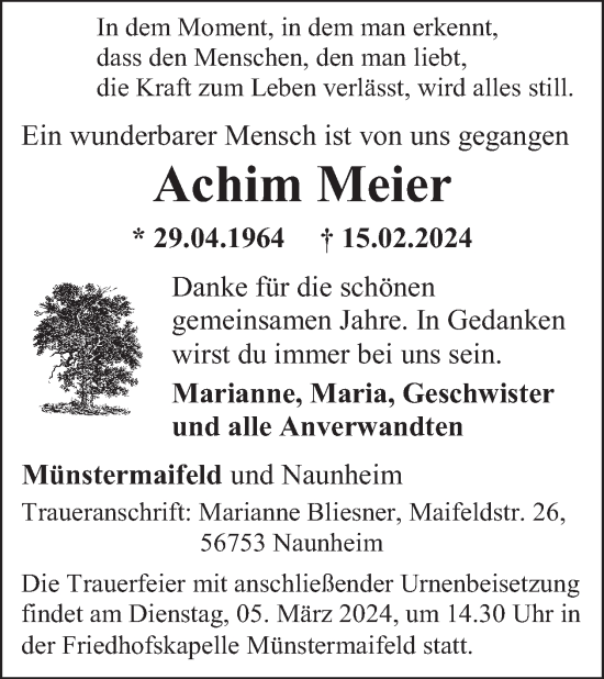 Traueranzeige von Achim Meier von WochenSpiegel