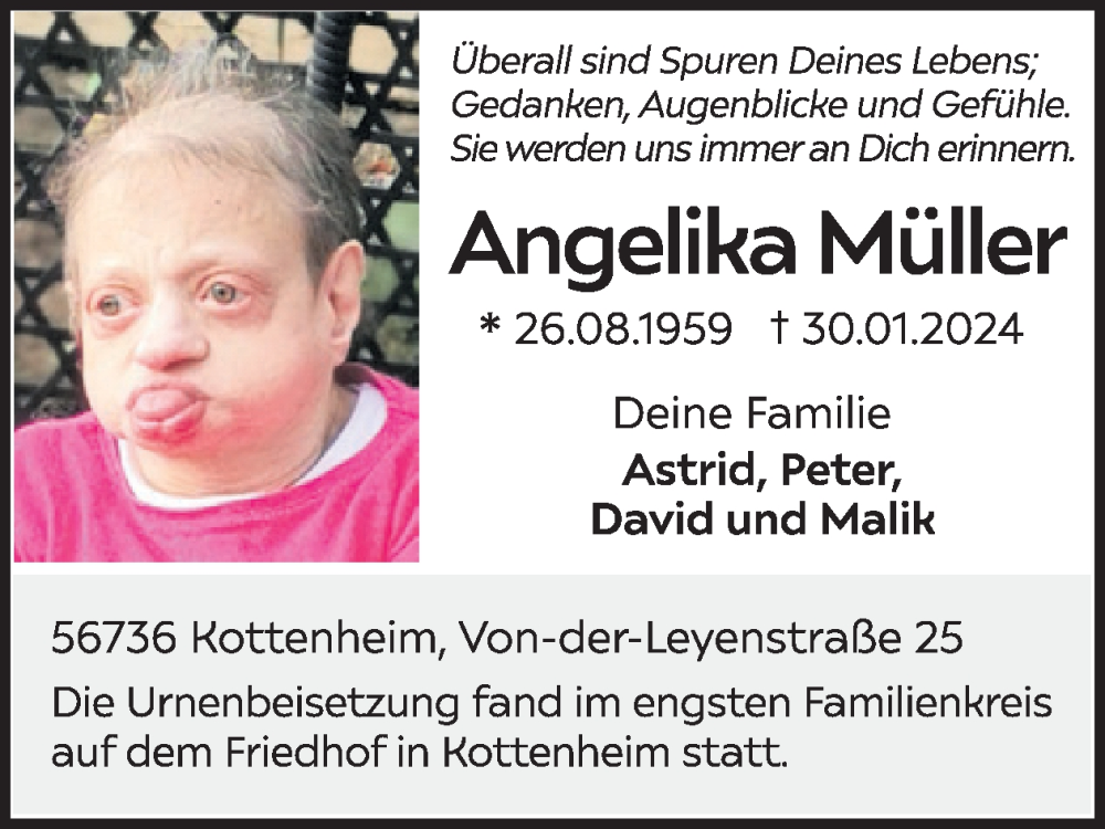 Traueranzeige für Angelika Müller vom 07.02.2024 aus WochenSpiegel