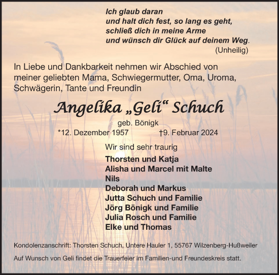 Traueranzeige von Angelika Schuch von WochenSpiegel