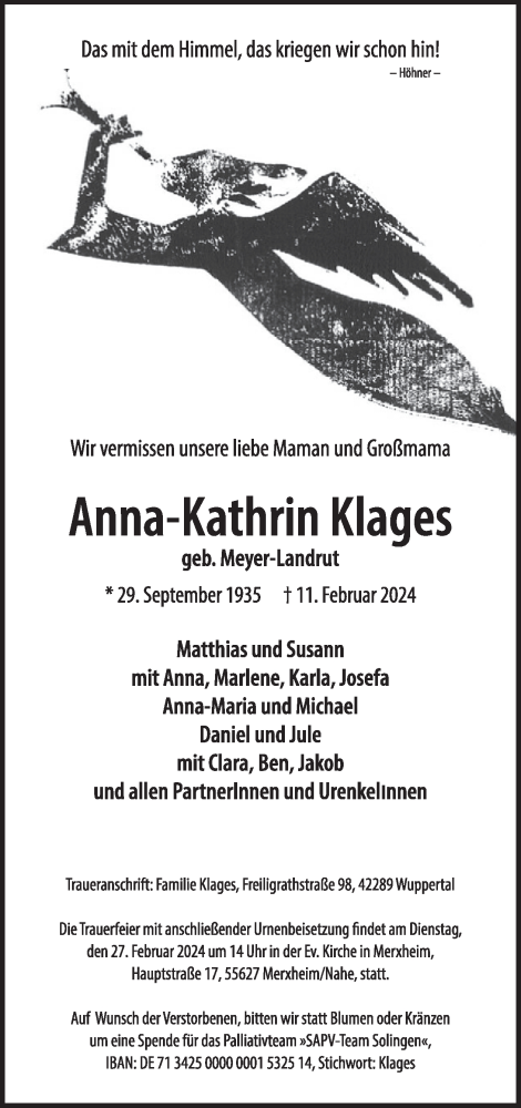 Traueranzeige von Anna-Kathrin Klages von WochenSpiegel
