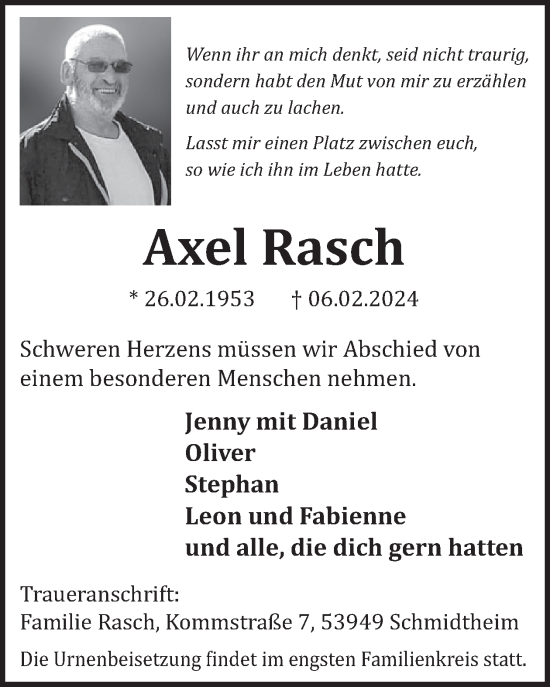 Traueranzeige von Axel Rasch von WochenSpiegel