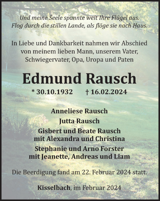 Traueranzeige von Edmund Rausch von WochenSpiegel