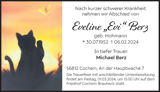 Traueranzeige von Eveline Berz von WochenSpiegel
