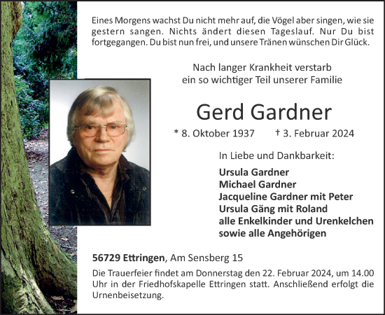 Traueranzeige von Gerd Gardner von WochenSpiegel