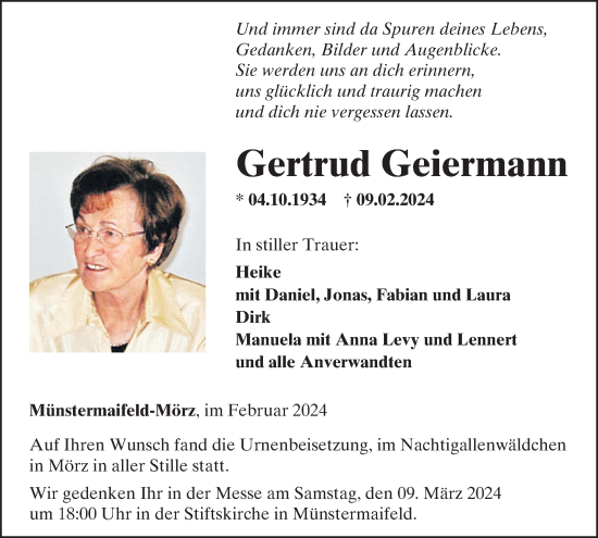 Traueranzeige von Gertrud Geiermann von WochenSpiegel